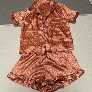 Leopard Print Satin Pajama Set
